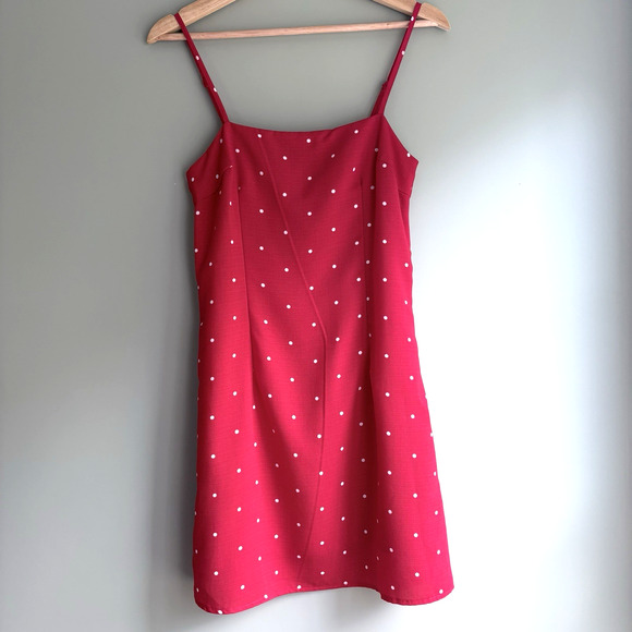 LUCK & TROUBLE Red White Polka Dot Mini Dress Sz 6 Square Neck Retro Y2K Resort - Picture 1 of 9